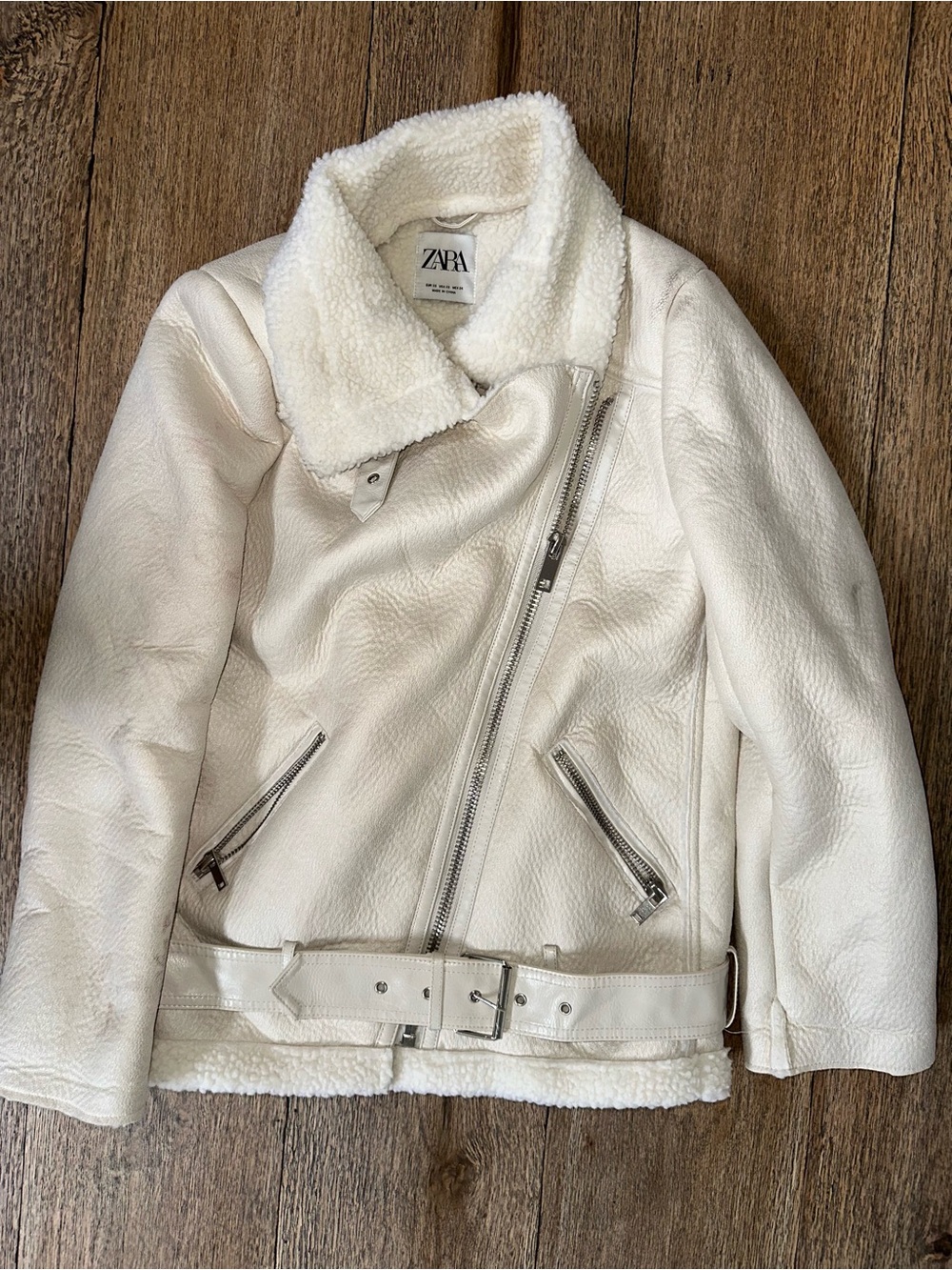 Zara Faux Shearling Faux Leather Biker Jacket